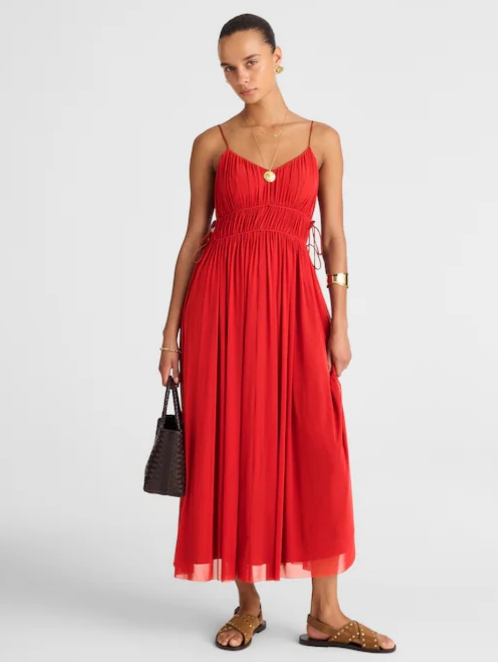Madewell Gathered V-neck Midi Dress - red